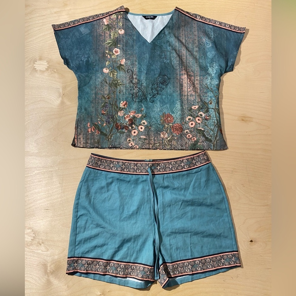 Chic Me Floral Teal Women's Shorts Set XL (PE)